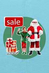 Composite collage picture image of santa claus elf helper workshop sledge presents gifts delivery...
