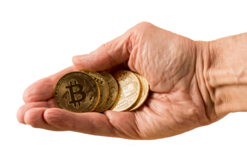 Stack of bitcoins with blue background
