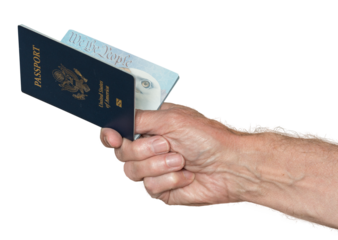 Senior caucasian hand holding US passport