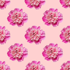 seamless pattern with peonies on a pink background.
