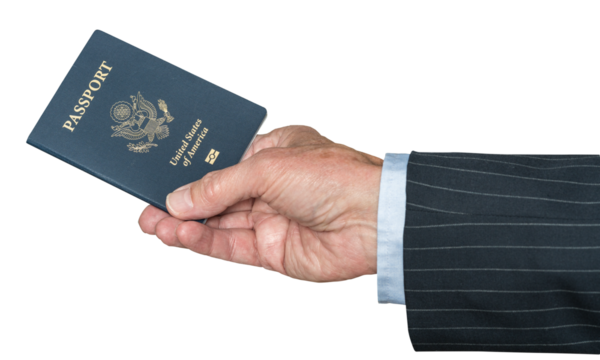 Senior caucasian hand holding US passport