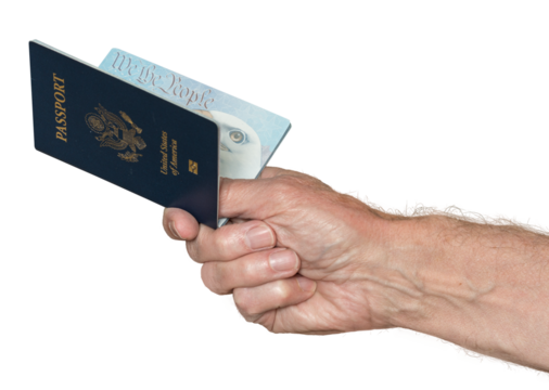 Senior caucasian hand holding US passport