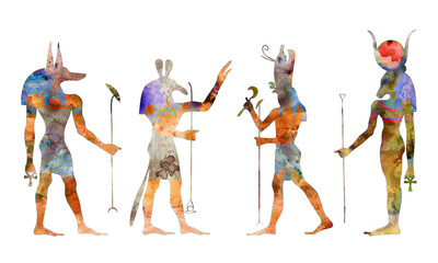 Gods of ancient Egypt on transparent background