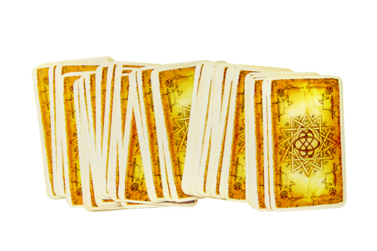 Tarot cards isolate on white background. Selective focus.