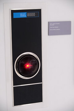 ISTANBUL, TURKEY, NOVEMBER 8, 2022: Front panel of Hal9000;a fictional artificial intelligence character in 2001 A Space Odyssey movie, directed by Stanley Kubrick on display at Istanbul Cinema Museum