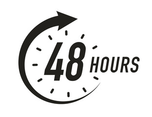 48 hours timer vector symbol black color style isolated on white background. Clock, stopwatch, cooking time label. 10 eps - obrazy, fototapety, plakaty