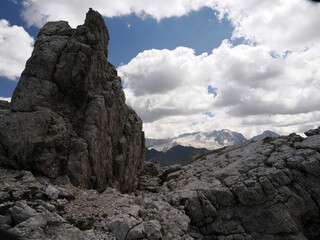dolomites marmolada glacier view from corvara - obrazy, fototapety, plakaty