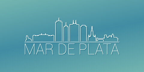 Mar del Plata, Buenos Aires Province, Argentina Skyline Linear Design. Flat City Illustration Minimal Clip Art. Background Gradient Travel Vector Icon.