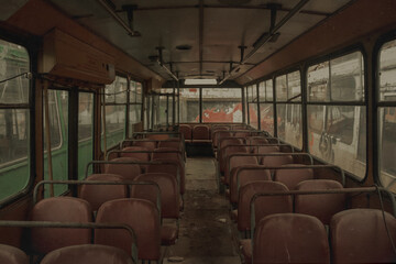 Fototapeta premium Abandoned trolleybus, seats