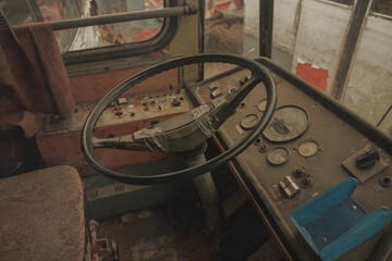 Steering wheel in the trolleybus