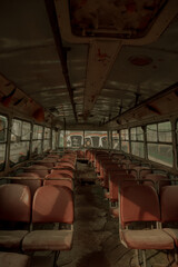 Abandoned trolleybus, seats
