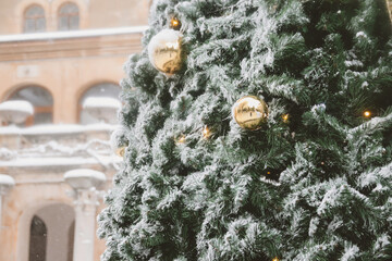 Christmas tree decorated with golden balls