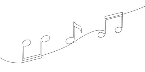 Musical notes on white background.Continuous line drawing.Vector illustration.