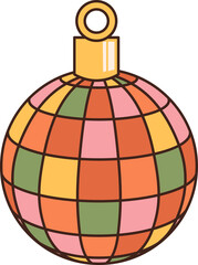 Christmas ornament in trendy retro cartoon style. Groovy hippie 70s aesthetic.