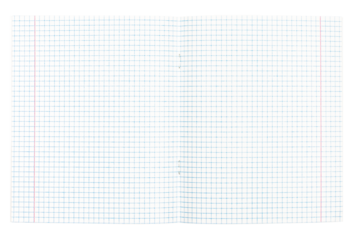 Open blank graph paper notebook isolated on transparent background