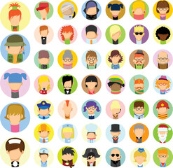 Big set of different professions flat cartoon characters. Group of workers isolated on white background.