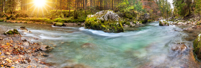 wild river with clear water in beautiful canyon