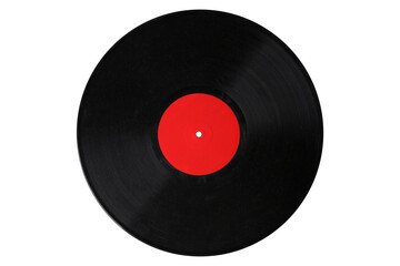 vinyl record 12'' red label, realistic photography isolated png on transparent background for graphic design
