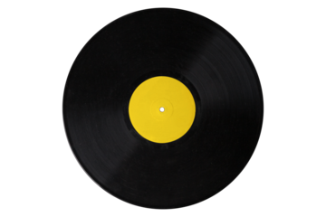 vinyl record 12'' yellow label, realistic photography isolated png on transparent background for graphic design