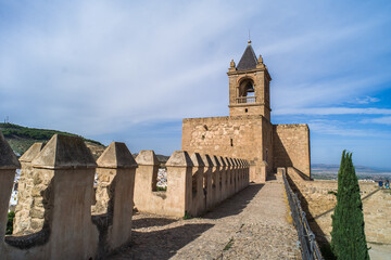 Alcazaba de Antequera. old medieval castle. stone walls, towers, stone buildings. horizontally and...