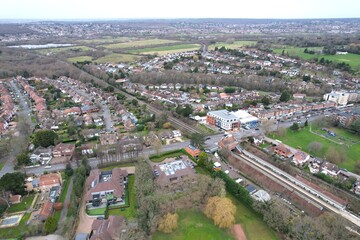 Fototapeta na wymiar Chigwell Essex UK drone aerial view High street and residential roads
