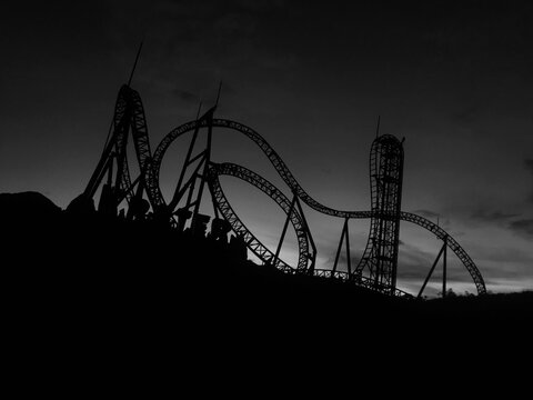 roller coaster at night