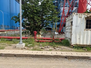 Photo of hydrant tower fire fighting system protection of the power plant. The photo is suitable to use for industry background and poster.