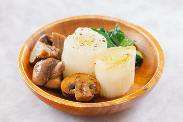 白ネギときのこのアヒージョ風