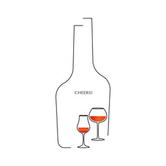 Poster with a silhouette of a premium French cognac bottle and half full cognac glasses
