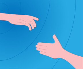 Helping human hand isolated on Blue blurry background
