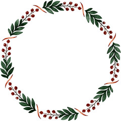 Fototapeta na wymiar Watercolor Christmas wreath. Round Christmas frame.