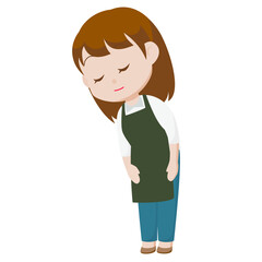 シンプルな主線なしのイラスト / お辞儀をするエプロンの女性