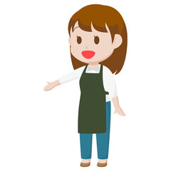 シンプルな主線なしのイラスト / 案内や説明をするエプロンの女性