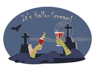 Oval horizontal halloween banner with Dead zombie hands