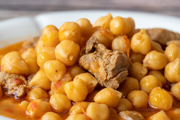Traditional delicious Turkish foods; Turkish Food Chickpeas with Meat. Turkish name; Etli nohut