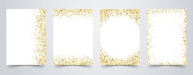 Banners with golden shiny confetti on white. Vector flyer design templates for wedding, invitation cards, business brochure design, certificates.
