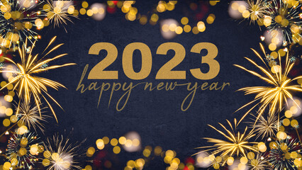 HAPPY NEW YEAR 2023 - Festive silvester New Year's Eve Party background greeting card - Golden...