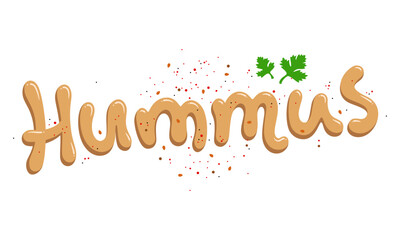 Hummus vector lettering text. Modern typography with shiny letters handwritten in hummus.