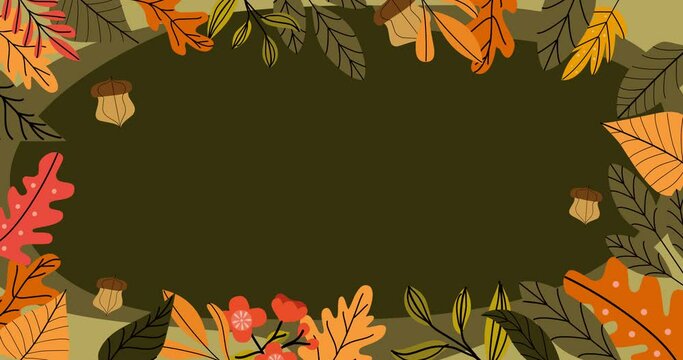 Animated floral background of leaves and flowers around the screen with natural plant colors