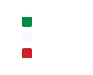 Isolated illustration with the text message Made in Italy, with three rounded squares on the left representing the colors of the Italian flag.
