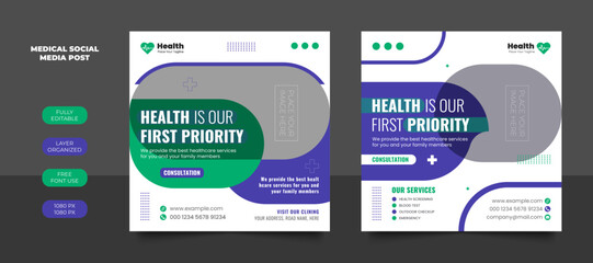 Obraz premium Set of Medical and healthcare social media post design template