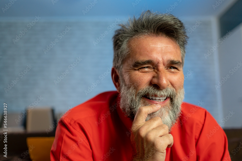 Poster Handsome middle age man with a happy face standing and smiling with a confident smile showing teeth