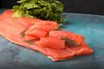 fresh salmon on a wooden board