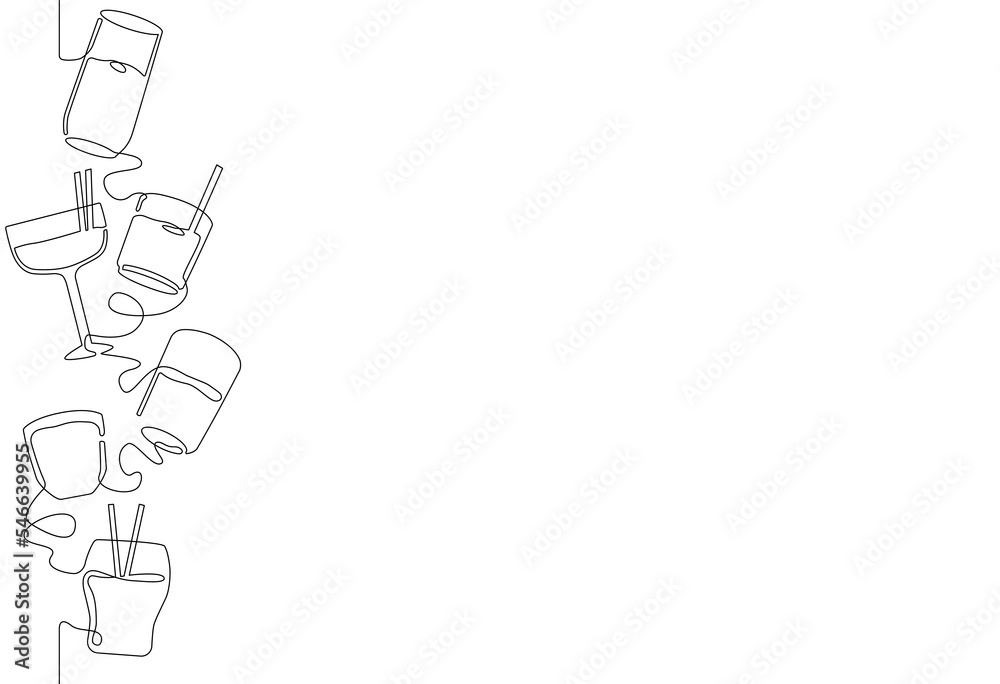 Wall mural background with different drinks. seamless pattern which repeated vertically. vector illustration.