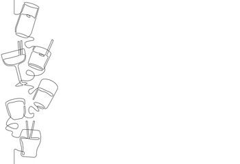 Background with different drinks. Seamless pattern which repeated vertically. Vector illustration.