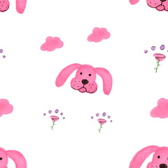 Hand drawn doodle pattern with animals for kids room