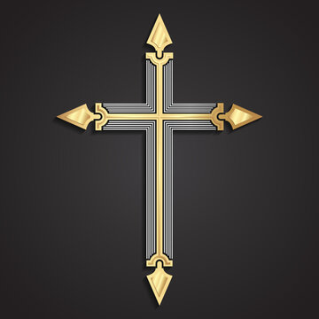 3d golden silver stylized modern shape cross symbol