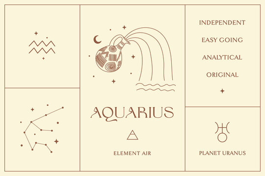 Aquarius Zodiac Sign Design Illustrations. Esoteric Vector Element, Icon