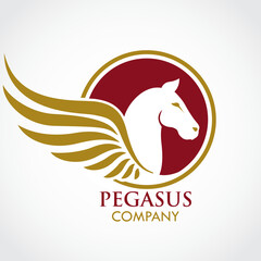red yellow color winged horse pegasus negative shape logo