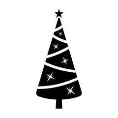 Christmas tree icon. Black silhouette. Front side view. Vector simple flat graphic illustration. Isolated object on a white background. Isolate.